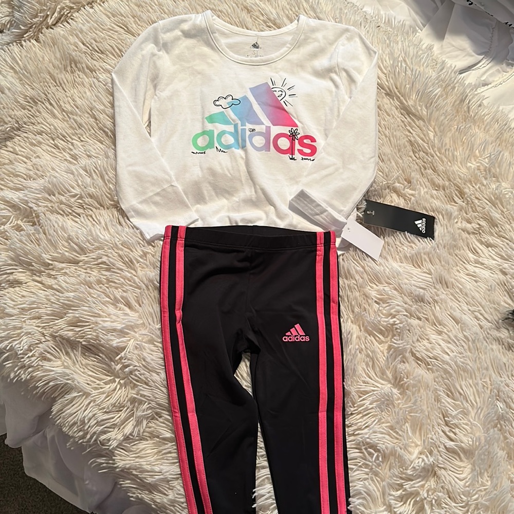 Girls size 3 T Adidas 2 piece set long pants & long sleeve shirt